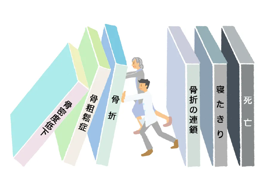 倒れるドミノを止めるようす